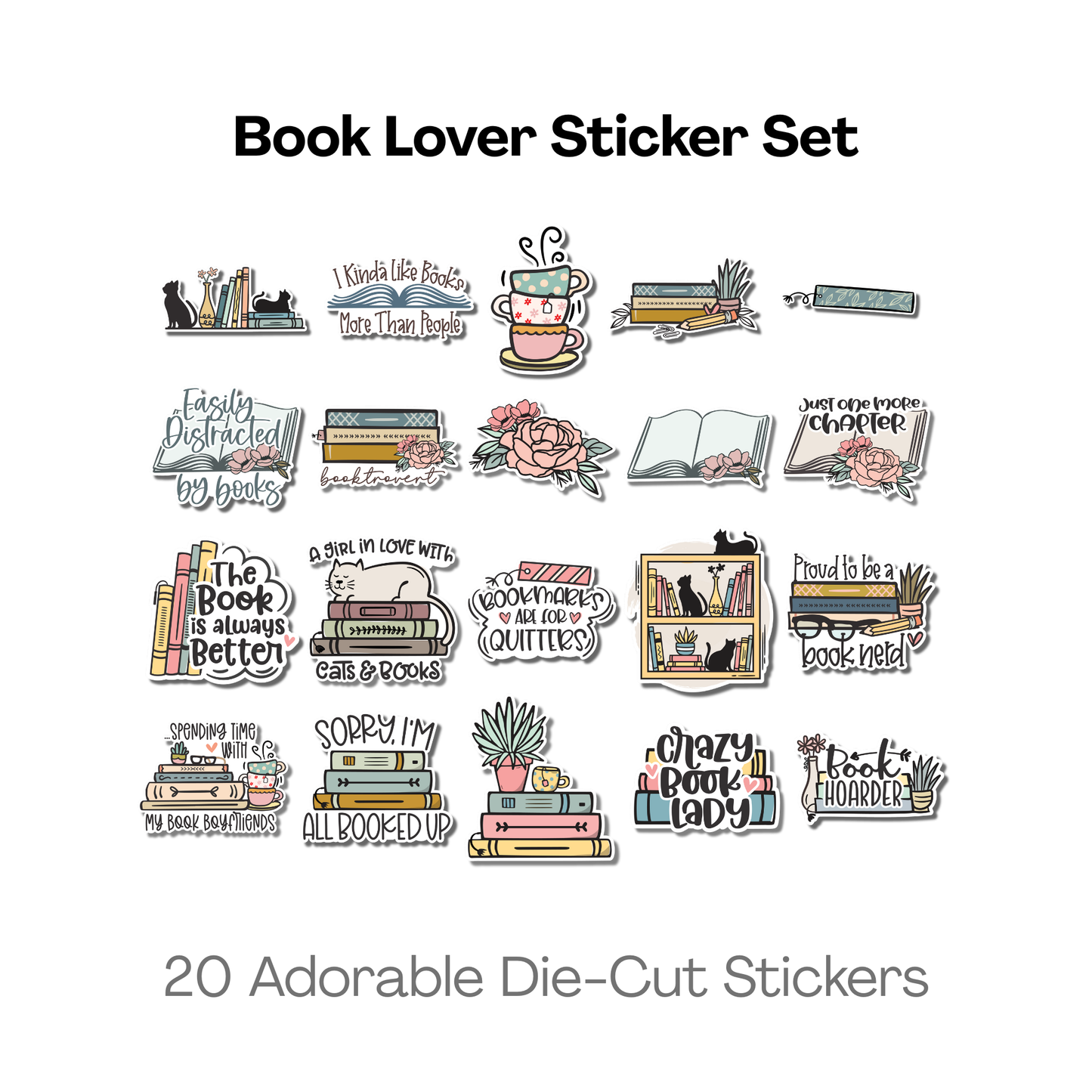 Book Lovers Sticker Set - 20 Adorable Die-Cut Stickers