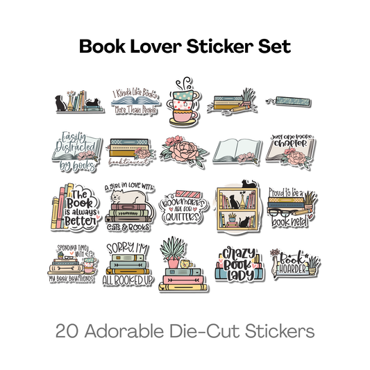 Book Lovers Sticker Set - 20 Adorable Die-Cut Stickers
