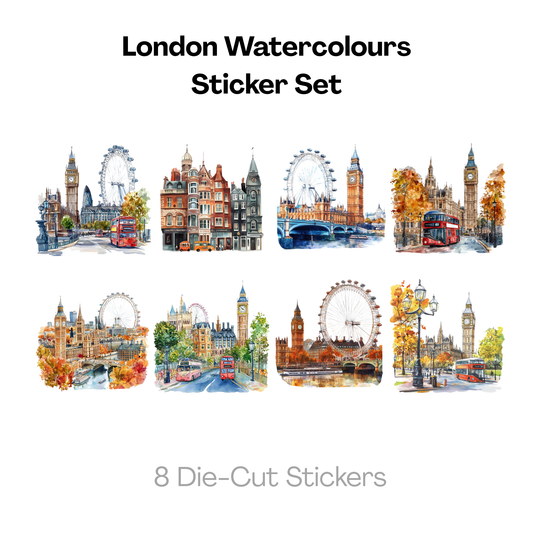 London Watercolours Sticker Set – 8 Die-Cut Stickers