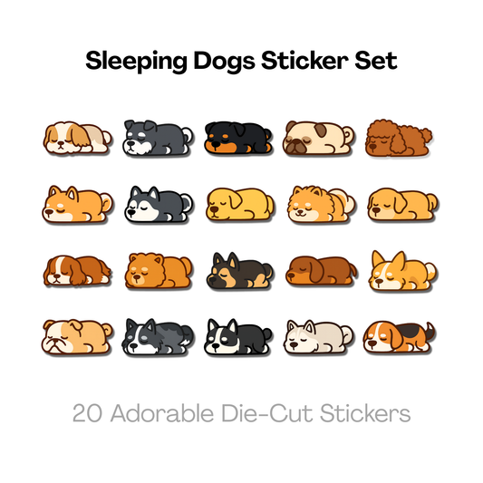 Sleeping Dogs Sticker Set - 20 Adorable Die-Cut Stickers